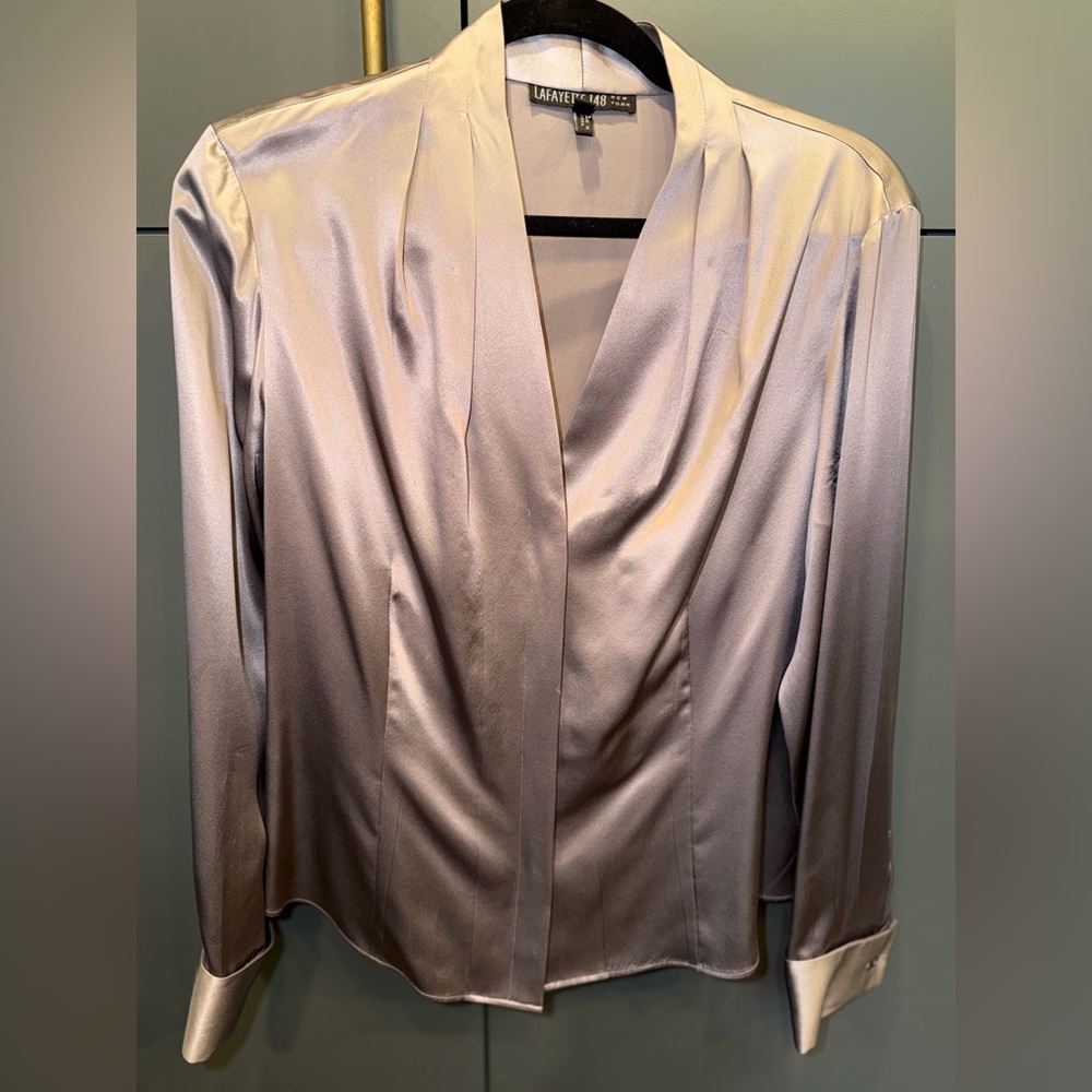 Lafayette 148 New York Silk Draped Open Front Blouse Size 10